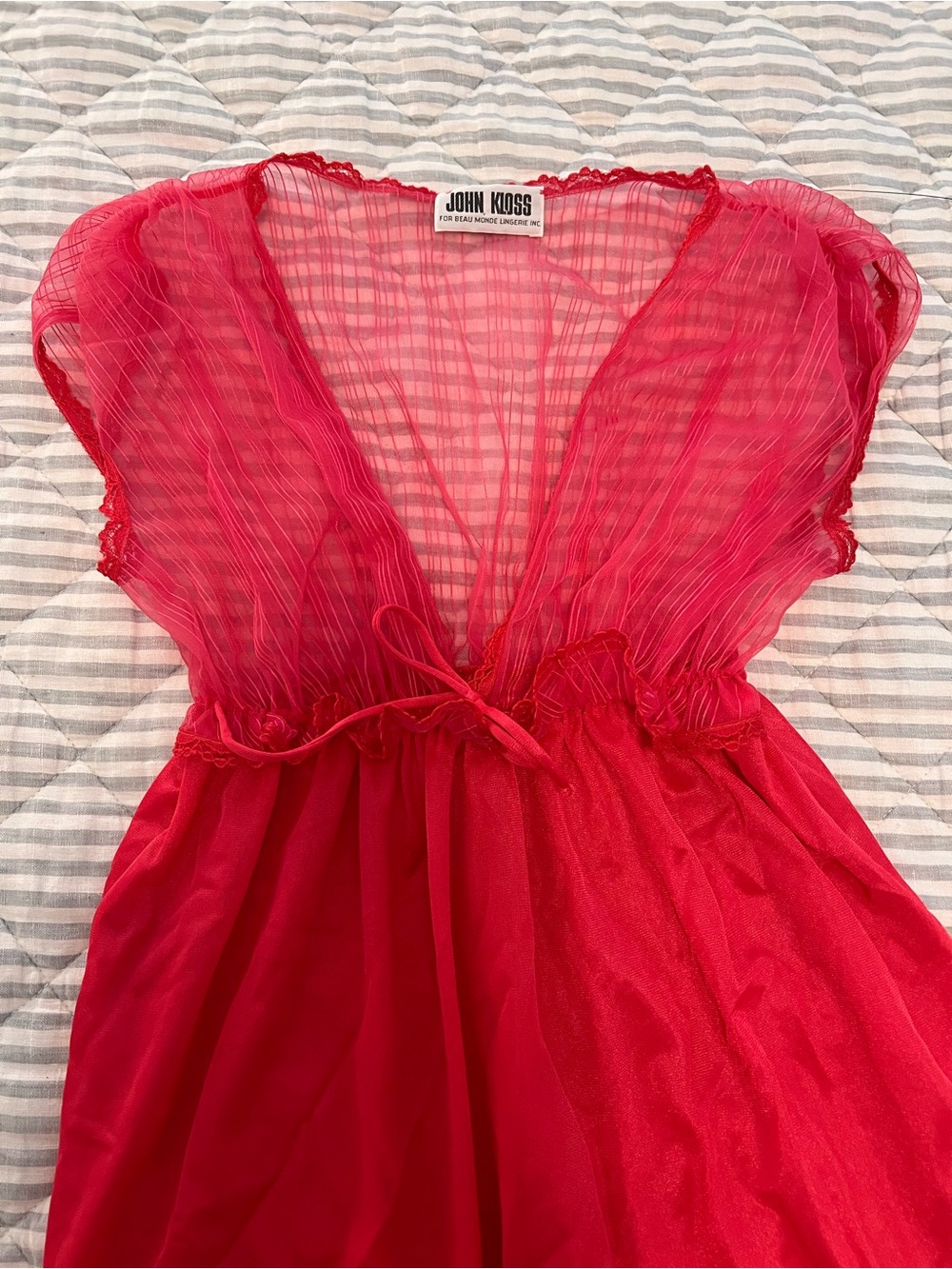 John Kloss Vintage Lingerie Pink Sheer Tie-Front Chemise